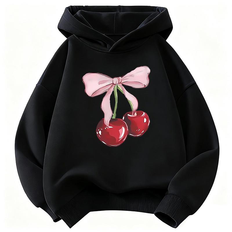 Felpa Y2K con Ciliegie e Fiocco per Bambini Felpa Carina Stampata Ragazzi Ragazze Primavera Autunno Casual Top Larghi