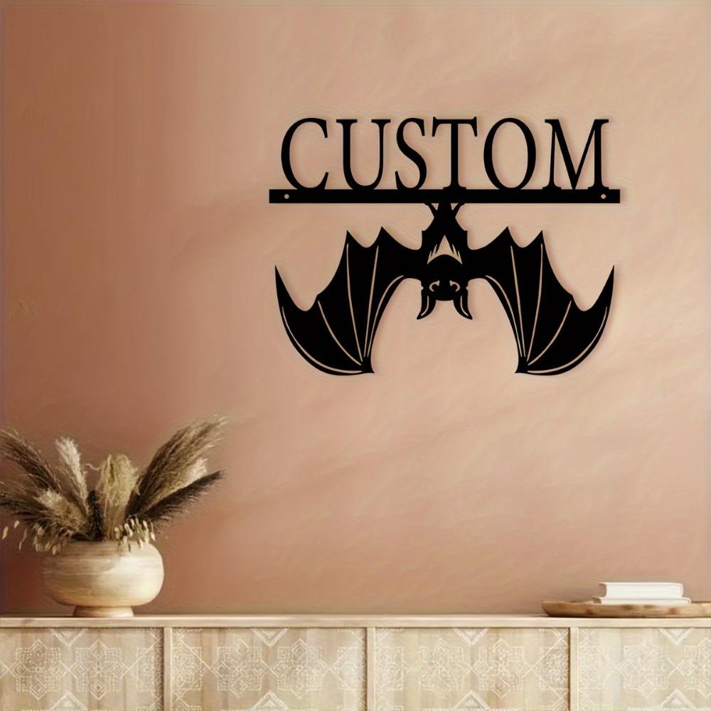 1pc Custom Metal Inverted Bat Crest Wall Art, Personalized Engraved Nameplate for Entrance, Courtyard, Presents, Rustic Home Decor