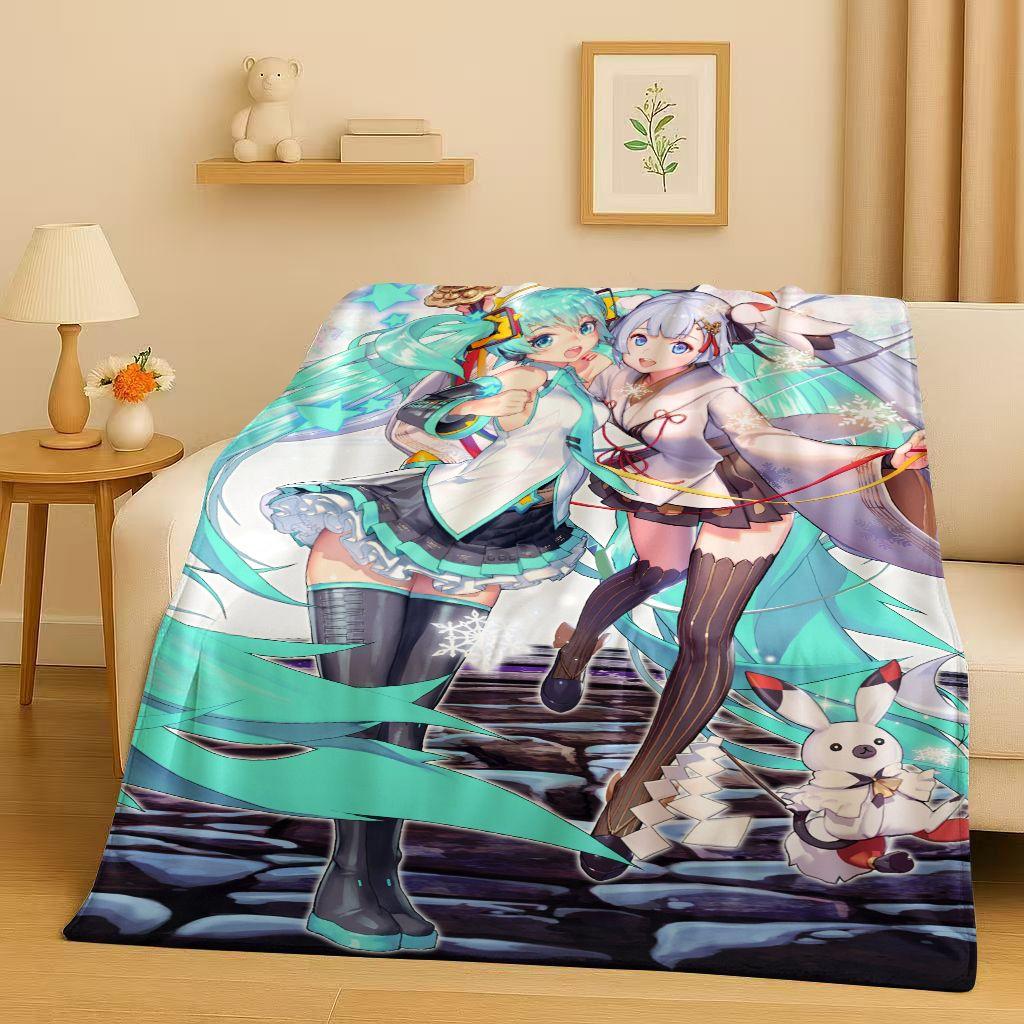 Manta de Franela Kawaii 3D de M MIKU, Dibujo Animado Musical para Niña, Manta de Felpa Ultra Suave y Cálida para Hogar, Dormitorio, Cama, Sofá, Regalo para Niños