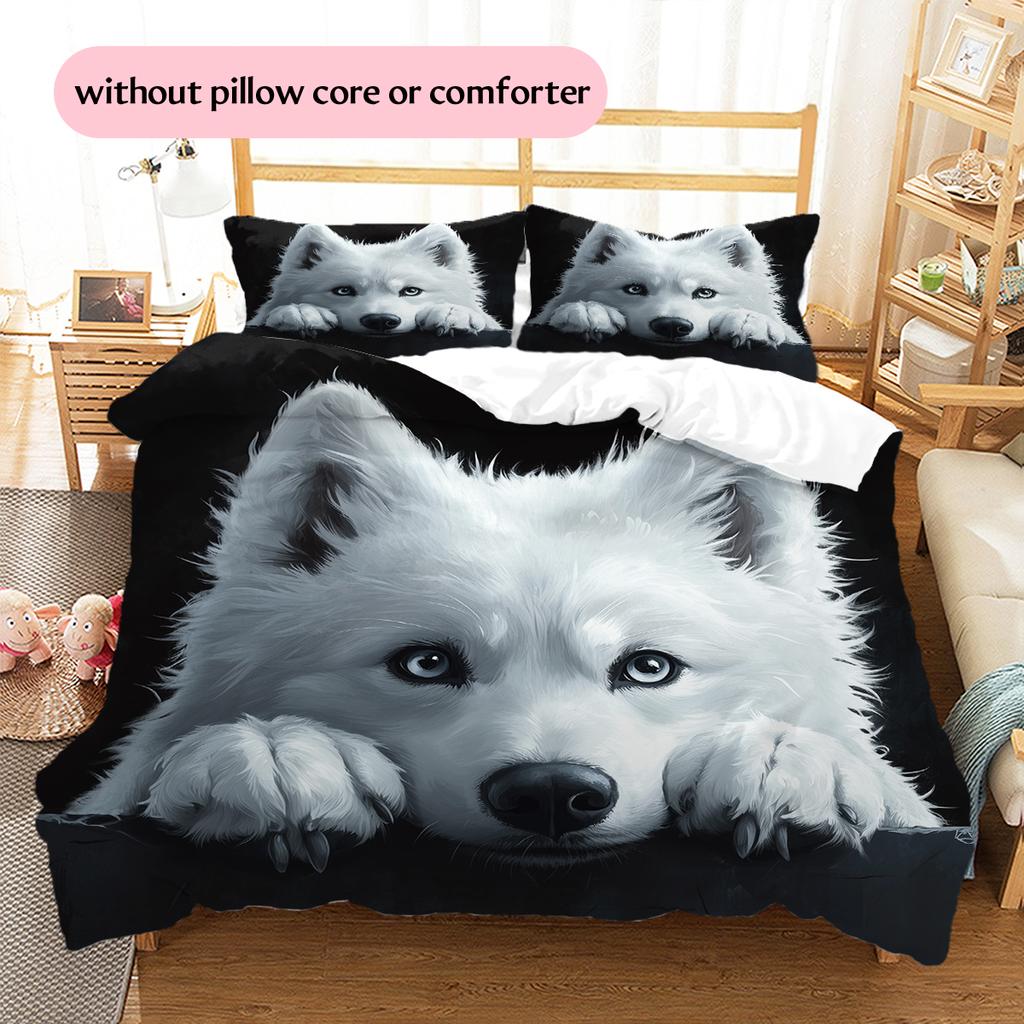 Black Samoyed Pattern Bedding Home Decoration Birthday Gift (1 * duvet cover + 2 * pillowcase, without core)