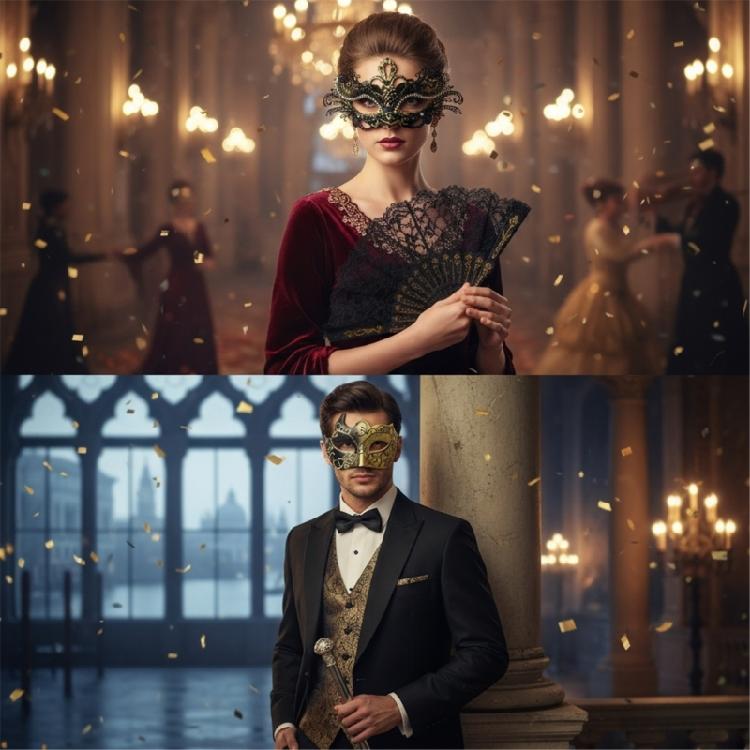 2Pcs Friendly Plastic Couple Masks Venetians Carnival Party Accessories Detailed Carved Design Comfortable Face Mask