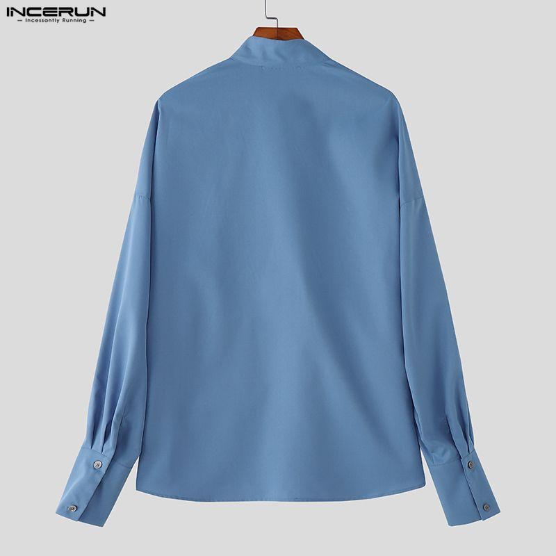INCERUN S-5XL Men Casual Stand Neck Long Sleeve Side Buttons Shirts Tops