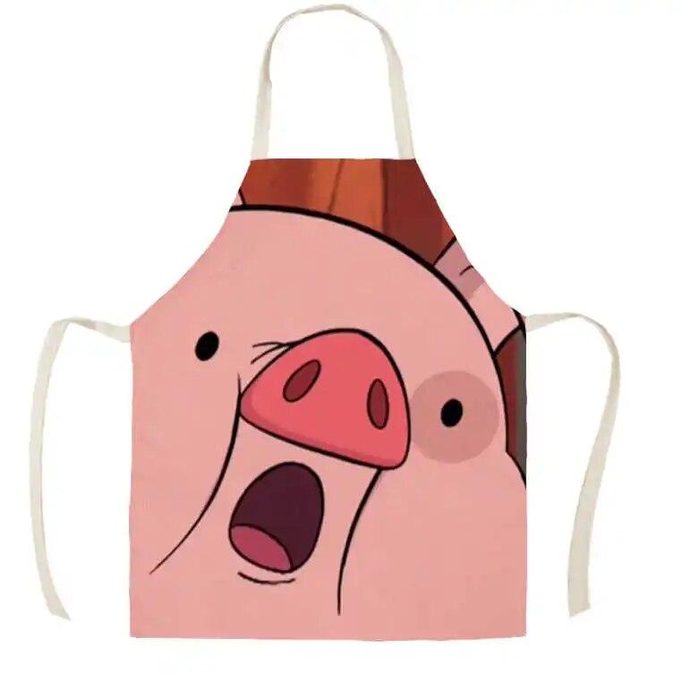 Cute Piggy Pink Pig Print Sleeveless Linen Apron Adult Kids Kitchen Stain Resistant Baking Accessories Household Cleaning Bibs