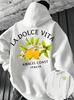 Retro italienischer Herren-Hoodie mit Zitronenmuster von der Amalfiküste und dem Slogan "Sweet Life", lässiges Streetwear-Langarm-Sweatshirt.