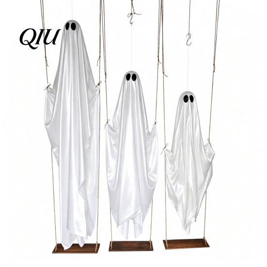 Halloween Tree Hanging Swinging Ghost Decoration, LED Light Up Large Spooky Outdoor Party Decorations with Remote Control for Outside Garden