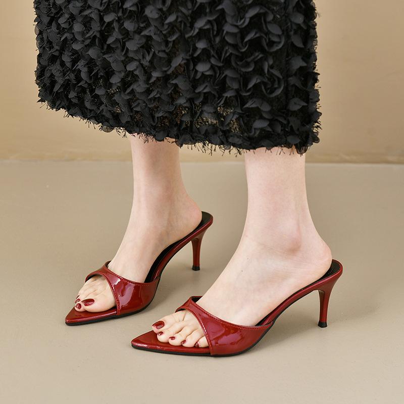 

Туфли на высоком каблуке, весна 2025, новые женские туфли, повседневные, легкие, остроносые, односложные, модные тапочки на высоком каблуке 42 красный