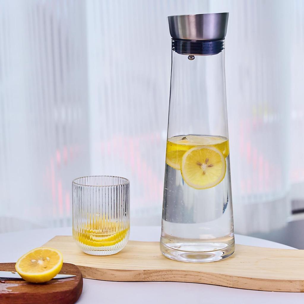 GLASKEY 1200ml Cold Water Jug with Lid, Glass Pitcher, Barley Tea Pot, Clear Glass Tea Kettle for Lemonade, Coffee, and Juice, Refrigerator