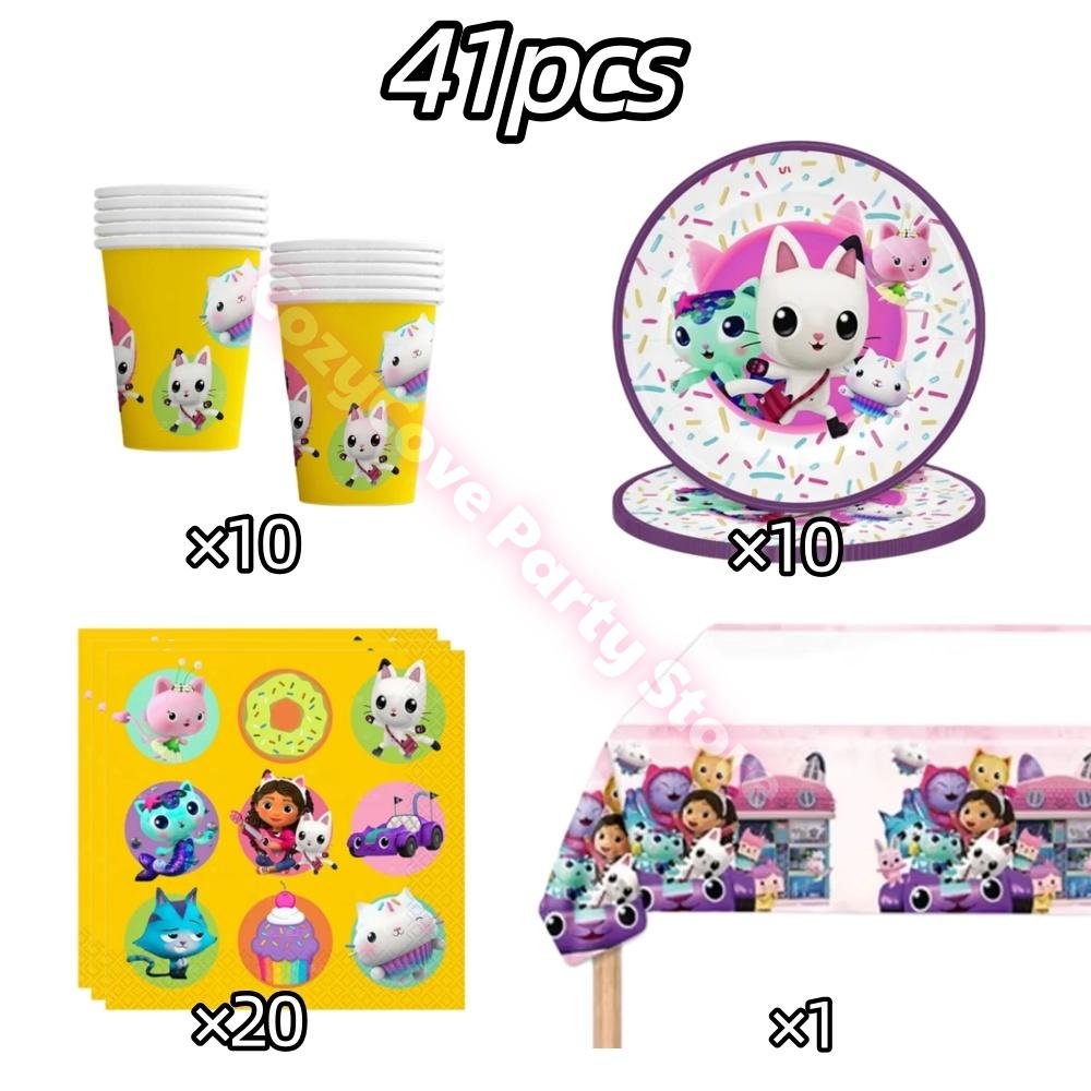 

Gabby Dollhouse Party Supplies Gabby Birthday Party Favor Plate Cup Set 3D Balloons For Kids Girls Party Gift Items Photo Booth Props others