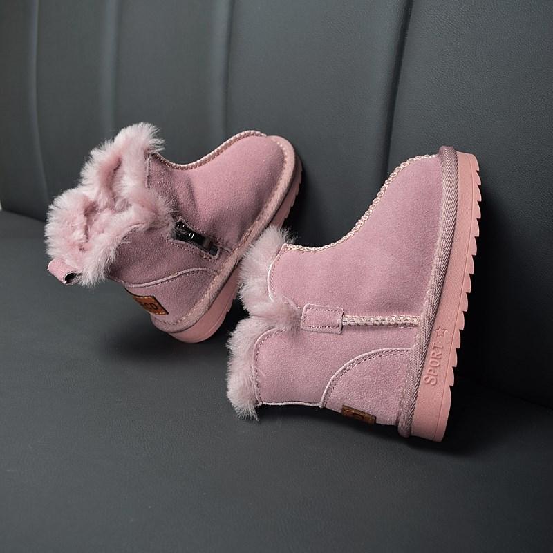 Winter Children Snow Boots Genuine Leather Girls Boots Warm Plush Boy Shoes Fashion Kids Boots Baby Toddler Shoes