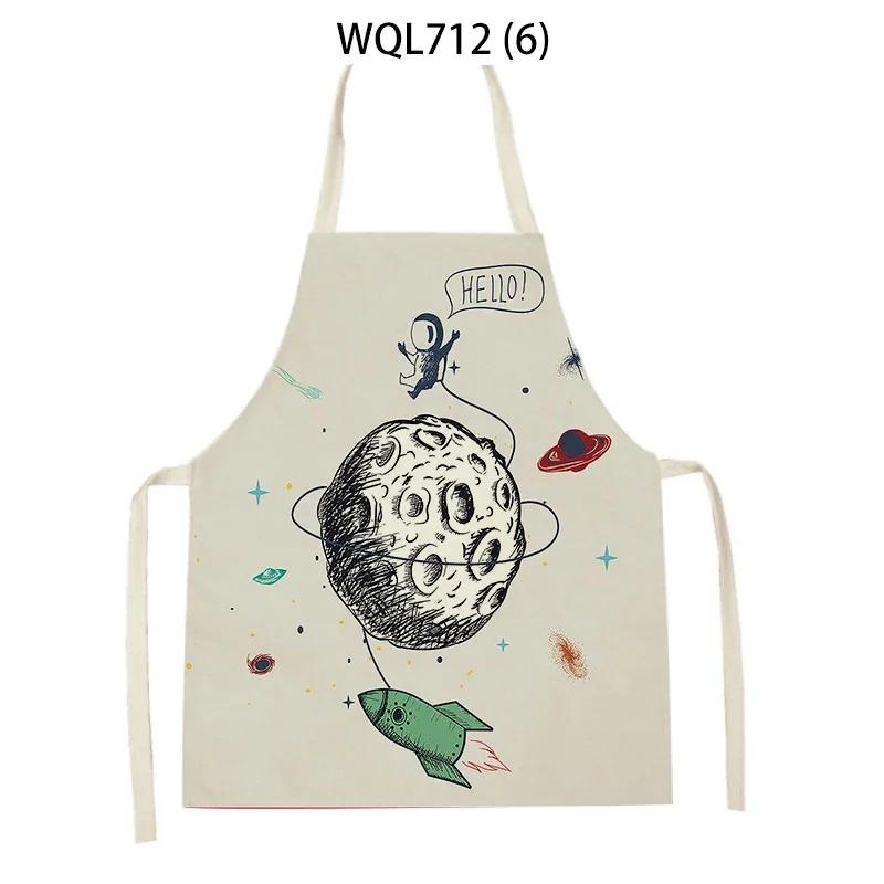 Rocket Planet Print Kitchen Apron for Women Creative Universe Style Baking Accessories Cooking Apron Household Cleaning Pinafore