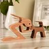 Wood Statue Human Pet Decorative Table Ornament Art Bookshelf Showcase Sculpture Figurine Office Model Decoration Gift