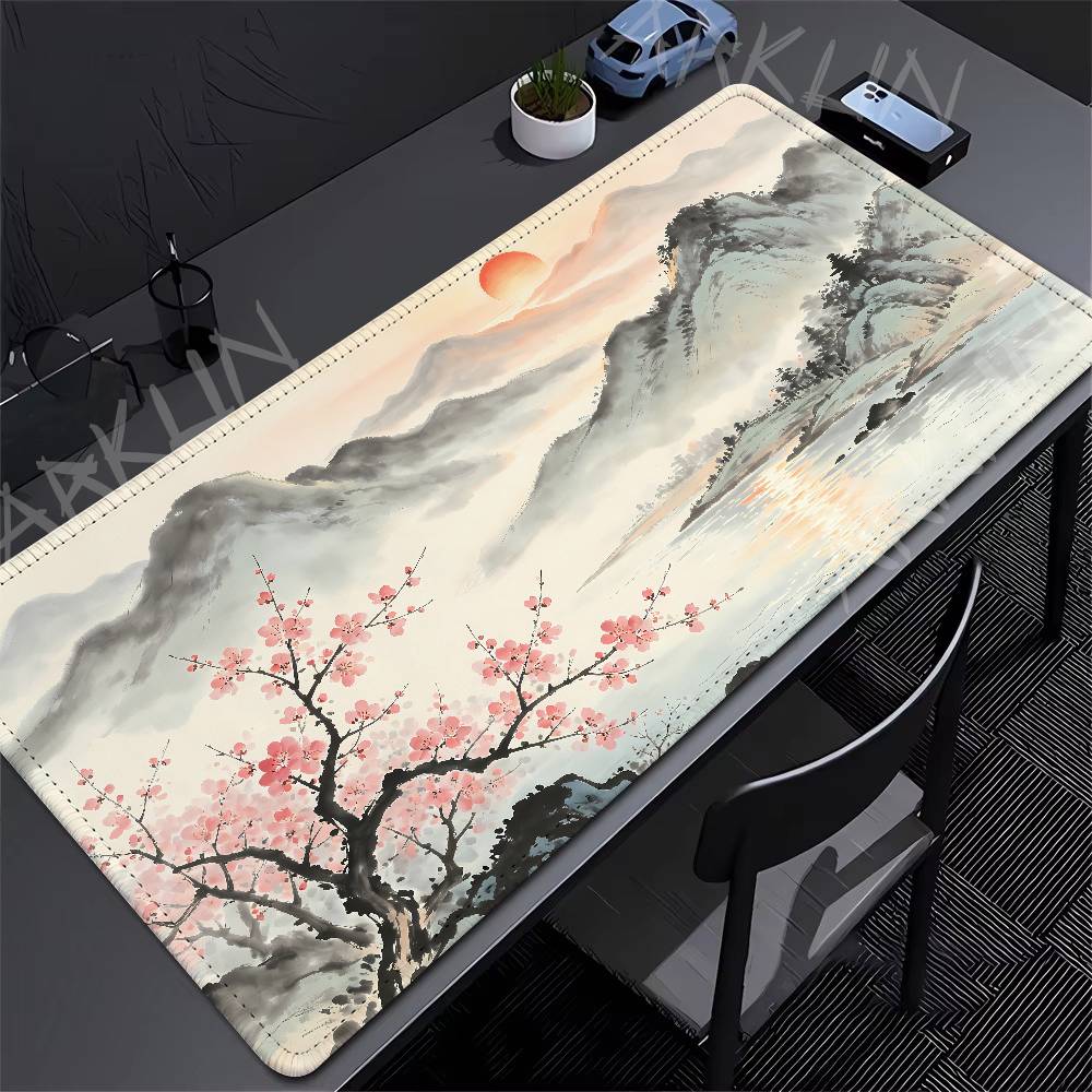 Landscape Ink Painting Mouse Pad Watercolor Mountain View Desk Mat NonSlip Waterproof Smooth For Office Home Desktop Decoration