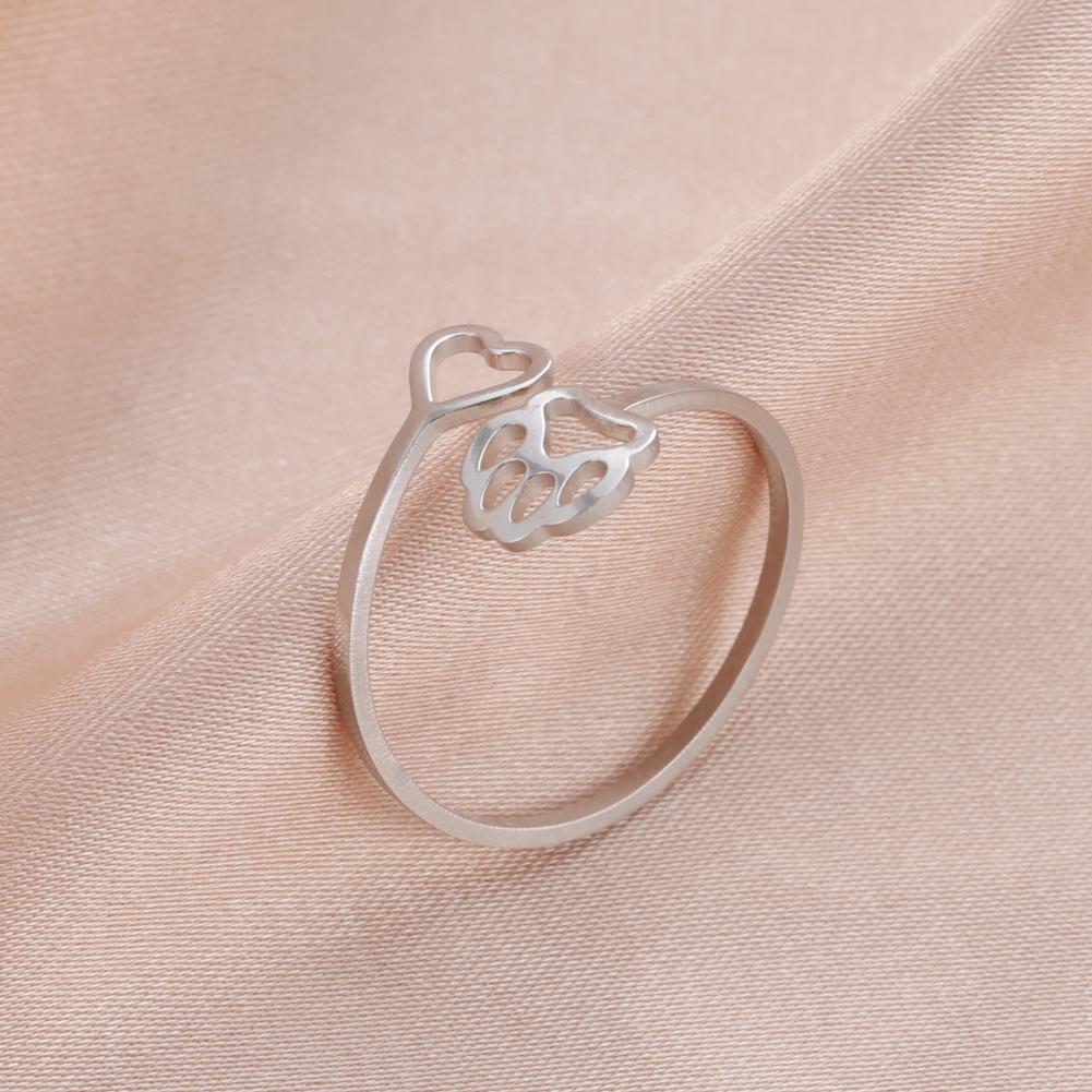 Cazador Adjustable Hollow Cute Dog Cat Paw Stainless Steel Ring Love Heart Women's Ring Jewelry Birthday Party Gifts 2026 Trend