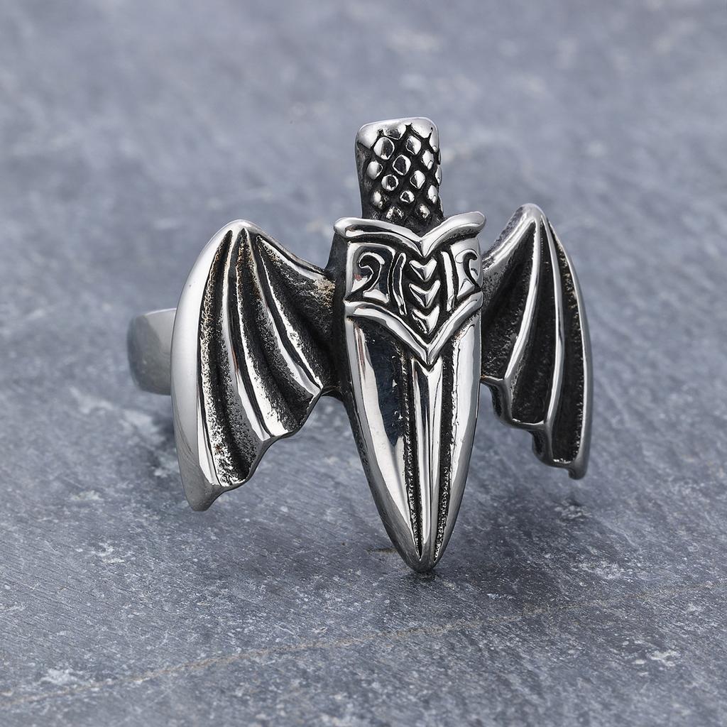 Creative bat wing sword titanium steel ring dark gothic retro personalized three-dimensional ring jewelry