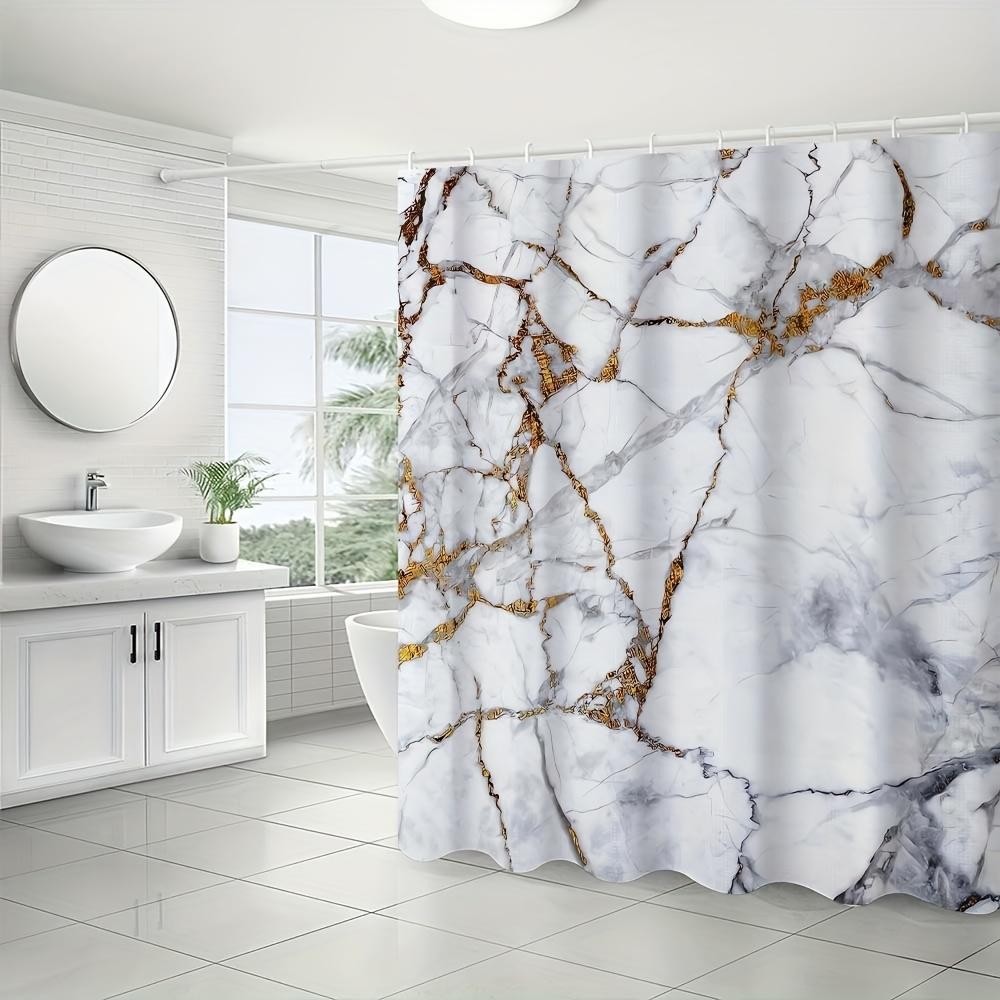 4-teiliges Badezimmer-Duschvorhang-Set Marmor Badezimmer-Vorhang mit 12 Haken Rutschfeste Teppiche Toilettendeckelmatte Badezimmer-Trennwand