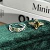 Olive Green Zircon Row Diamond Open Ring Women's French High-end Design Sense Retro Exquisite Fashion Versatile Index Finger Ring