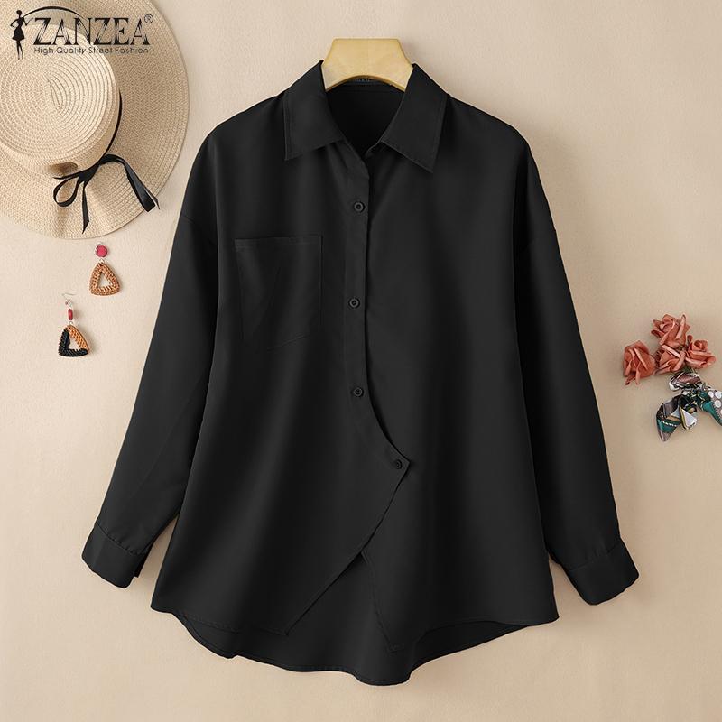 ZANZEA Women Turn Down Collar Loose Long Sleeve Clasic Blouse