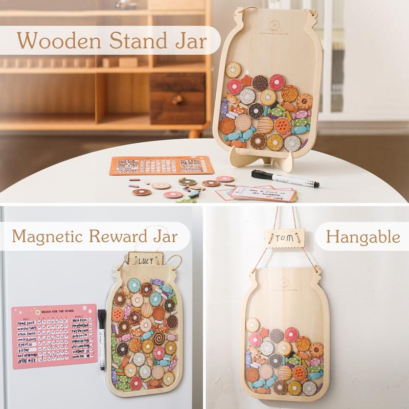 Kids Reward Jar with Stars, Candy,Cards That Can Be Recorded Kindergarten Family Reward Collection Jar Baby Wish Progress Item