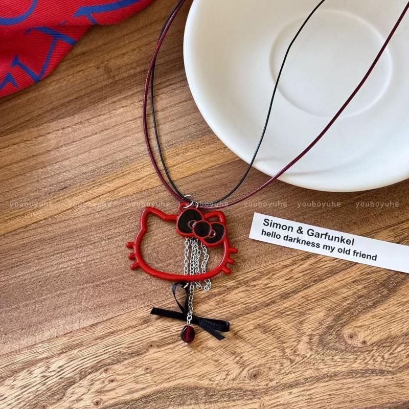 

Wax rope bow kitten pendant necklace sweet versatile collarbone chain simple fashion high sense jewelry women