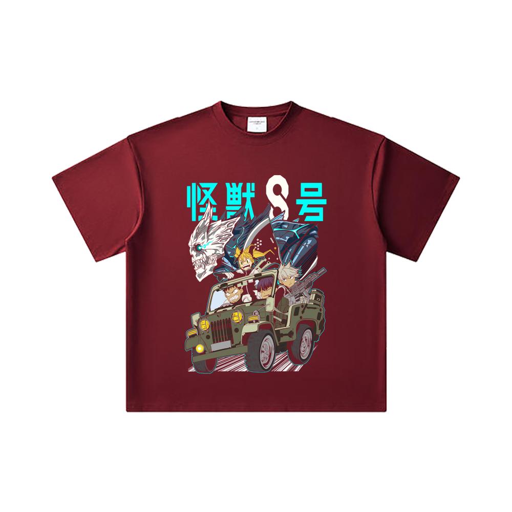 

260 GSM Double Yarn 32 Count 100% Cotton Kaiju No 8 V18 Print Unisex Heavy Cotton T Shirt 2XL вина червоного кольору