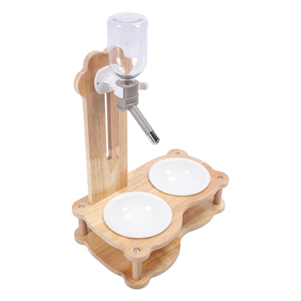 Wood Raised Cat Food Bowls Multifunctional 2 in 1 Automatic Cat Water Feeder and Food Bowl Set with