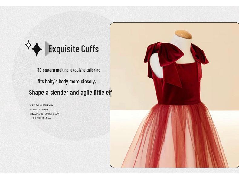 Girls' Black Mesh Formal Choir Dress - Elegant Autumn Performance Costume for Piano & Violin