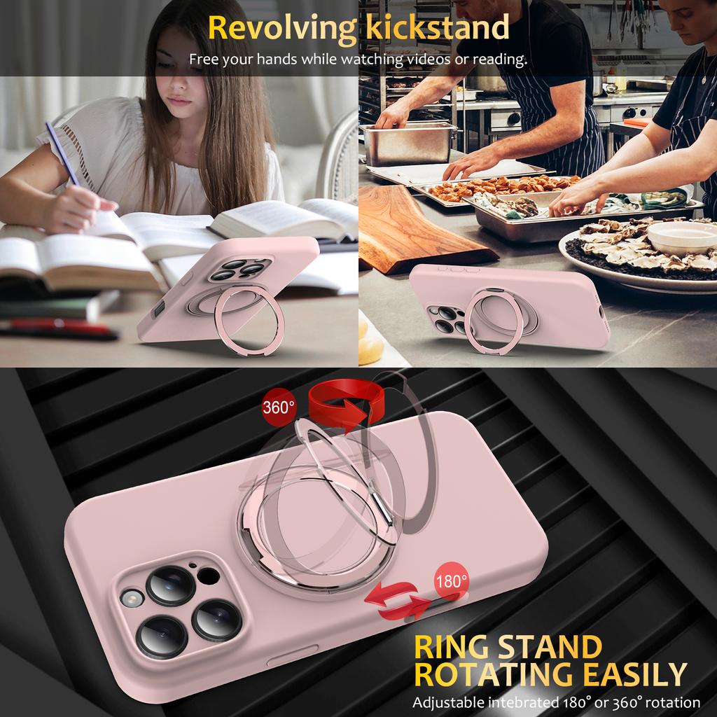 For iPhone 16 Pro Case Compatible with MagSafe Rotating Metal Kickstand PC + Silicone Phone Cover