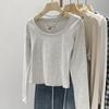 Women's Crew Neck Long Sleeve T Shirt Slim Fit American Retro Solid Color Basic Pullover Top Sexy Hot Girl Short Undershirt For Autumn Daily Outfit