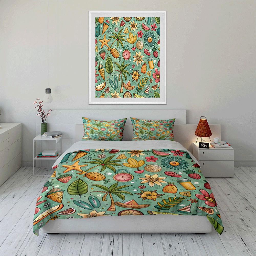 "Summer-Themed Tropical Design Set" Exquisite three-piece bedding set gift for kids and adults