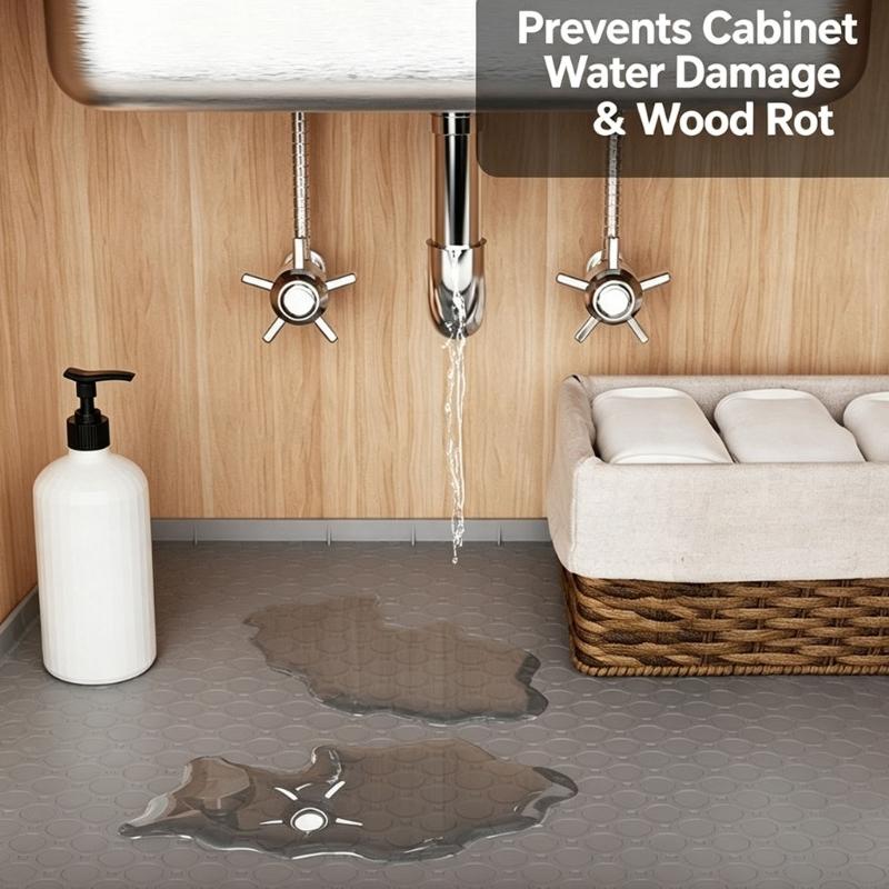 Large Under Sink Tray Flexible Cabinet Floor Mat 34.02 X 22.01 In with Tall Border for Wet Area Coverage Indoors
