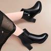 Damen Baumwollschuhe Herbst/Winter Saison Weiches Leder Mittelhoher Absatz Fleecegefütterte Stiefeletten Damen Baumwollstiefel Schwarz Runder Kopf