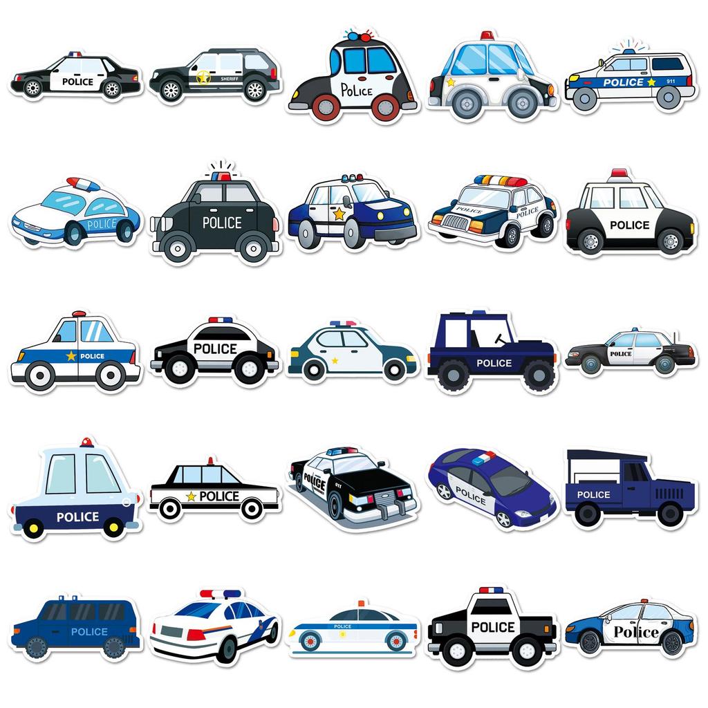 50pcs Cartoon Police Car Stickers: Creative Vehicle, Suitcase & Water Bottle Decorations