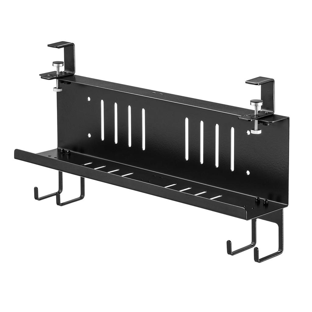 Sanwa Direct Under-Desk Cable Tray with Clamps, Magnets, and Screws for Cable and Power Strip Storage, Steel, Small, Black, 200-CB050BK