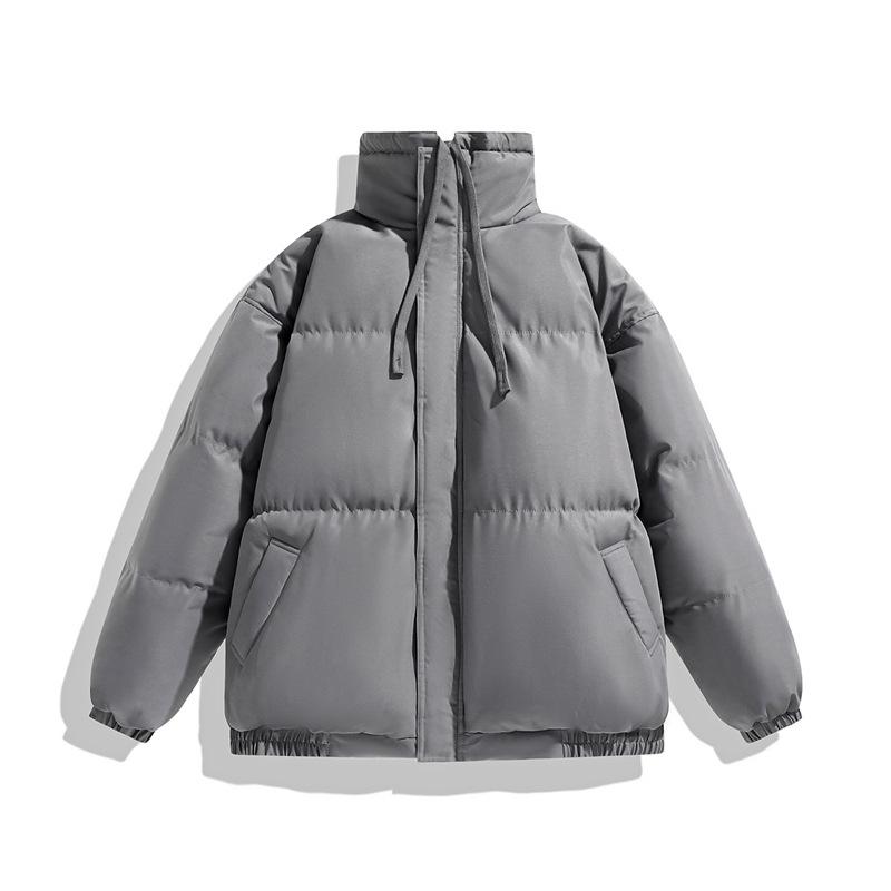 Winter Women’s Casual Simple Down Cotton Short Jacket Stand Collar Drawstring Zipper Hem Elastic Cotton Jacket Solid Thicken Warm Short Puffer Jacket