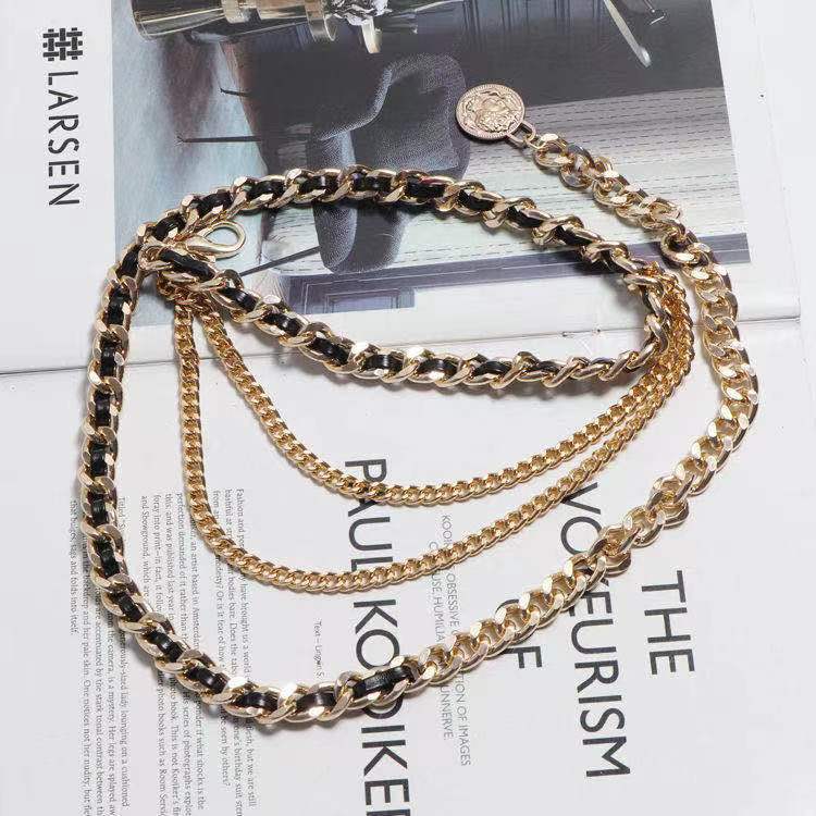 

Ins Style Waist Chain Women s Multi-layer Chain Velvet Cloth with Dress Suit Waist-hugging Metal Braided Waist Body Chain 105cm