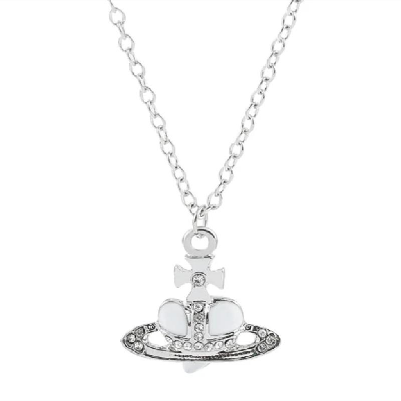 1 Pcs Classic Vintage Style Saturn Drop Color Paint Inlaid With Diamonds Ladies Fashion Necklace