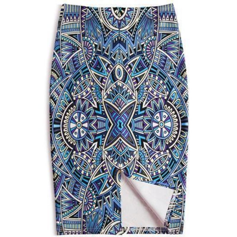 Summer Cartoon Print Elegant Pencil Skirt Women Bodycon High Waist Knee Length Skirt Female