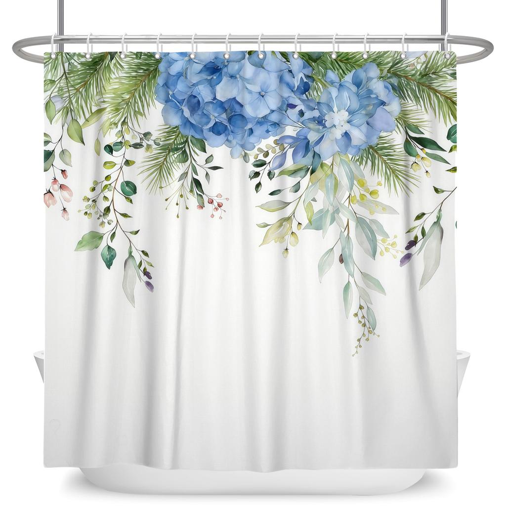 Watercolor Floral Shower Curtain Leaves Flowers Waterproof Bath Curtain For Bathroom Decor Polyester Fabric With Hooks Included