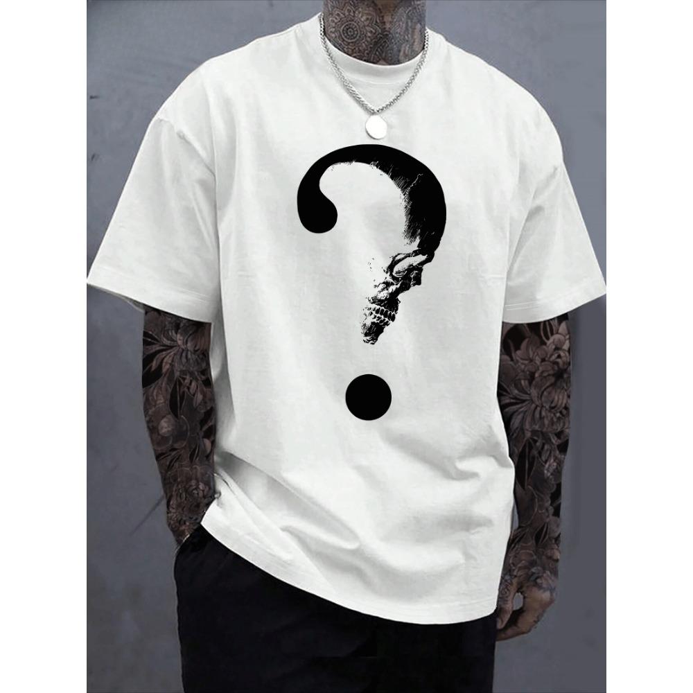 T Shirt Man Question Mark Skull Question Mark Graphic Print Cotton T-shirt Men's Fashion Casual Cotton Short-sleeved Crew Neck