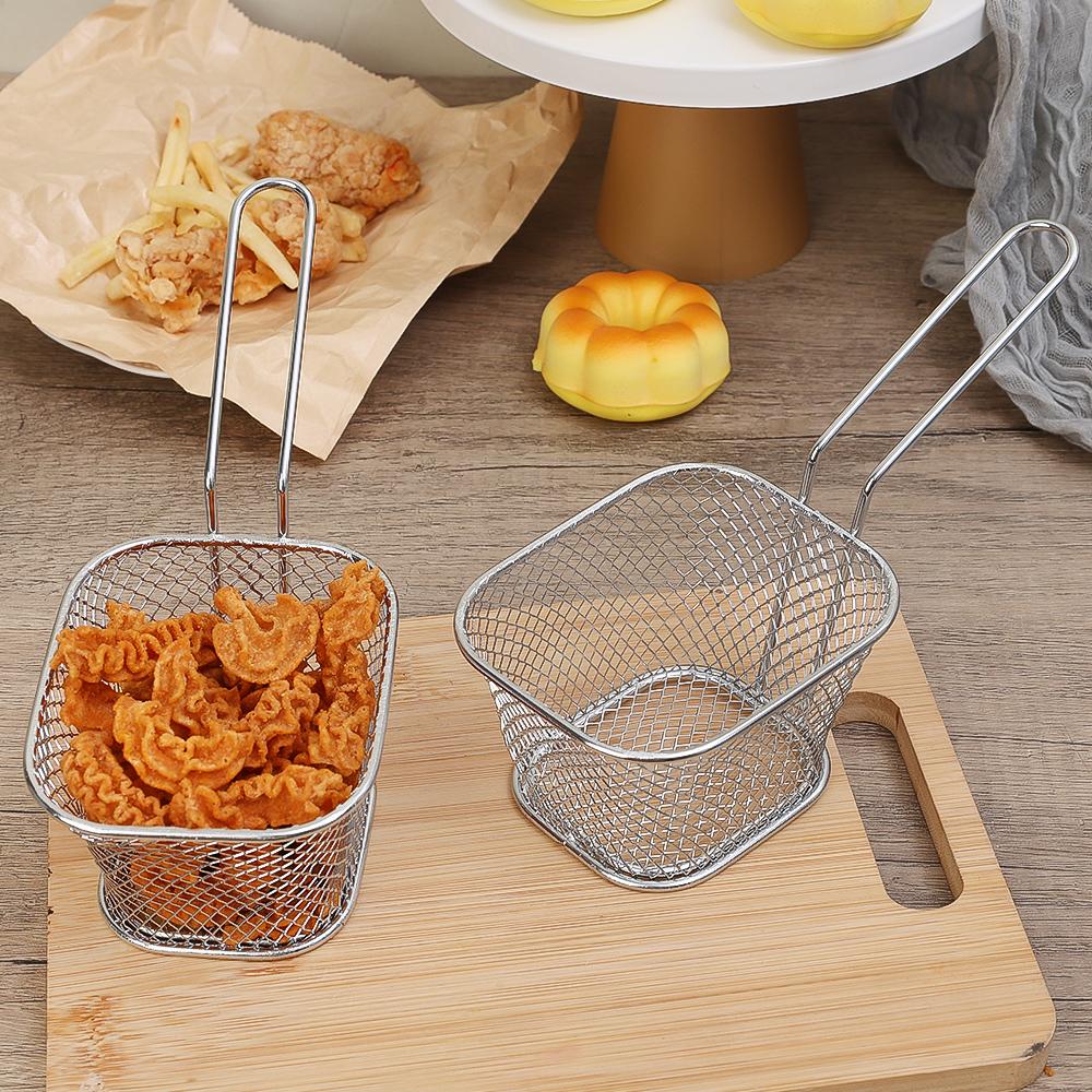 French Fries Basket Stainless Steel Fry Serving Baskets Mini Square Chicken Wings Holder Restaurant Cafe Table Food Serving