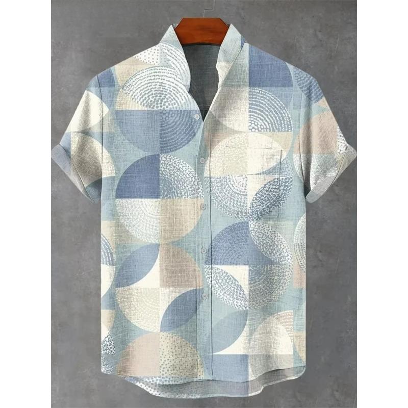 Vintage Men's Shirt 3D Printed Shirt Men's Casual Short Sleeved Top Fashionable Men's Lapel Button Shirt Men T-shirt Polyester