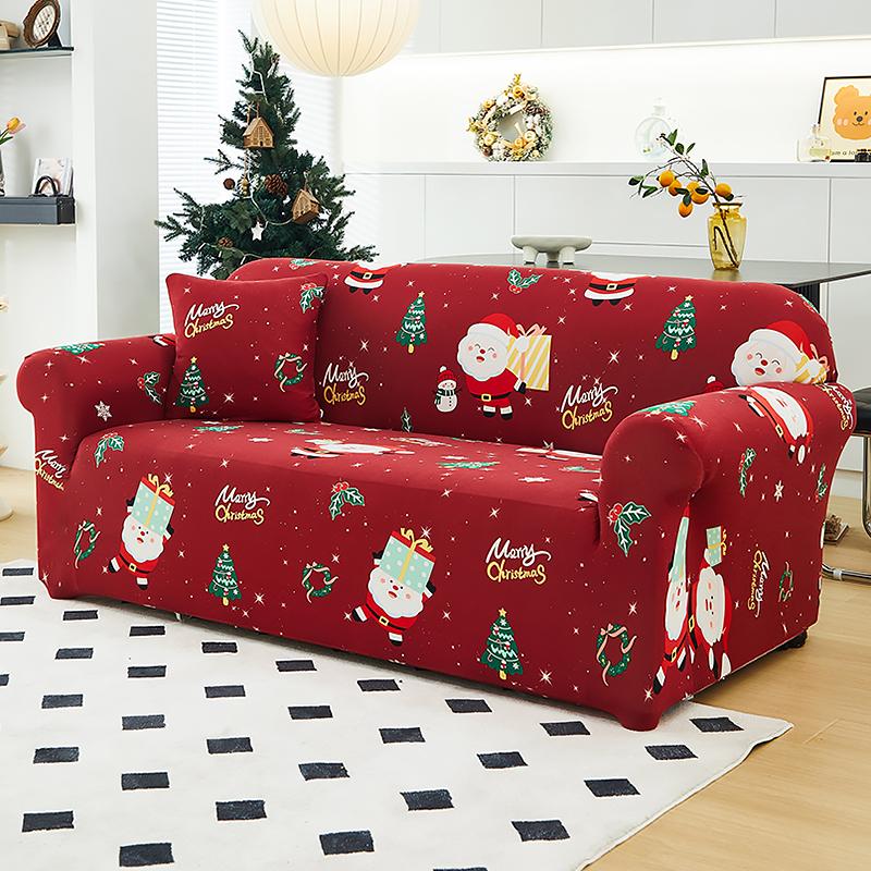 Christmas Sofa Protective Covers Living Room Elastic Living Sofa Slipcover Stretch All-inclusive Dining Chair Slipcover Couch Cover 1/2/3/4 Seater