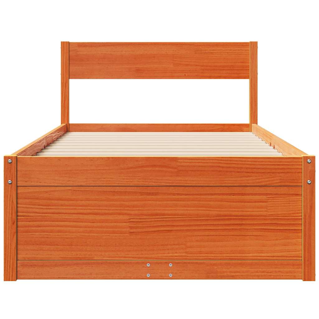 Solid Wood Bed Frame without Mattress Wax Brown 75 x 190 cm Pine Wood