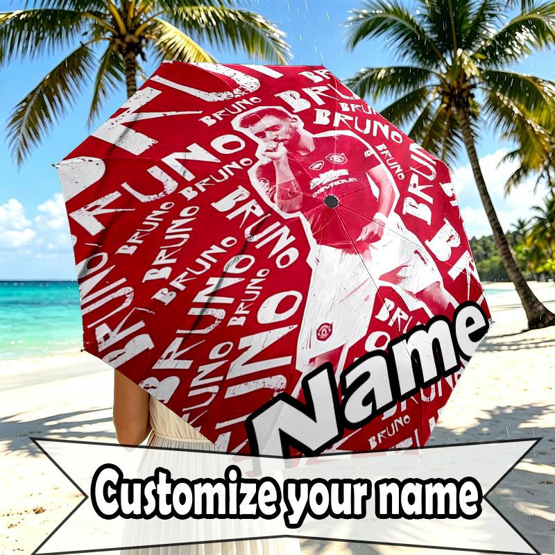 Custom Name Personalized Manchester Football F.C Print Umbrella, Auto Open Close, 8‑Rib Sturdy Frame, Commute Camping Hiking Use, Birthday Gift
