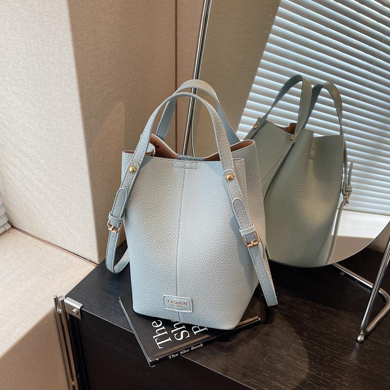 

Black Bucket Bag Women Niche Western-Style Texture Soft Leather Shoulder Bag Large Capacity bolsa feminina Fashion 2 Set Totes 30cm)) синий
