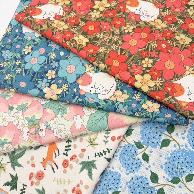 0.5m/1m/2m Encrypted Cotton Linen Cartoon Cat Print Fabric for Book Cover Decorative Tablecloth Sand Cushion DIY Curtain Fabrics
