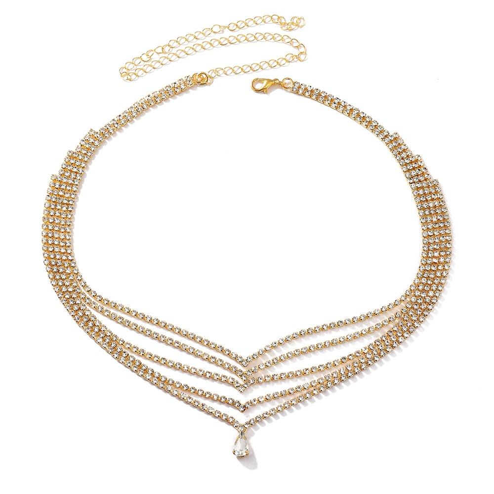 Nytt tilbehør, personlig hårkjede med flere lag med diamanter, fasjonabelt hårkjede til brudekjoler med vanndråper i panne