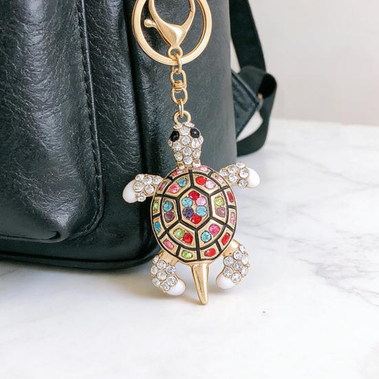 Cute Turtle Shape Rhinestone Keychain Sparkling Faux Crystal Bag Charm for Purse Handbag Accessory Gift for Women Girls