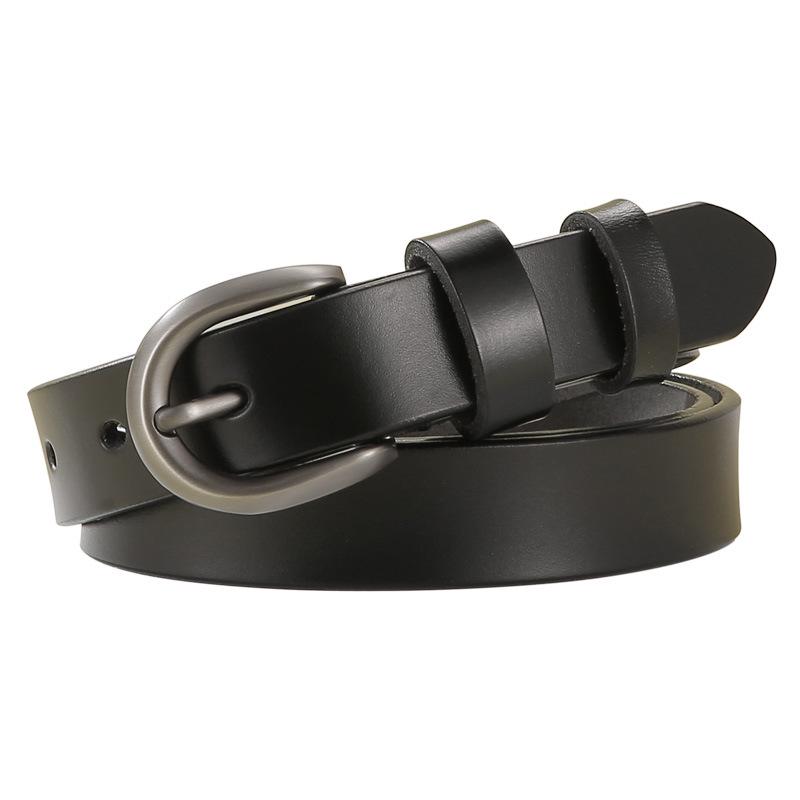 Women's Genuine Leather Black Thin Belt - Retro Fashion Accessory for Jeans