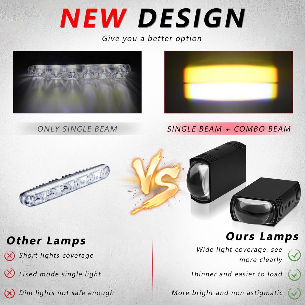 Motorcycle Driving Lights Double Color Lights White/Amber 3 Modes Hi/Lo Beam Sport Front Grille LED Lights with Lens Waterproof for SUV ATV Bike UTV